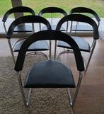 6 zwarte lederen vintage CANASTA ARRBEN stoelen, Huis en Inrichting, Stoelen, Ophalen, Gebruikt, Zwart, Leer