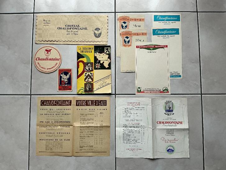 Lot de 11 publicités pour les eaux de Chaudfontaine, Collections, Marques & Objets publicitaires, Utilisé, Autres types, Enlèvement ou Envoi