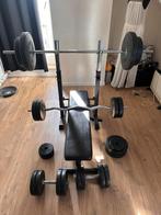 HalterBank met incline +dipstation+ halterset,100kg gewicht, Ophalen, Krachtstation, Zo goed als nieuw, Metaal
