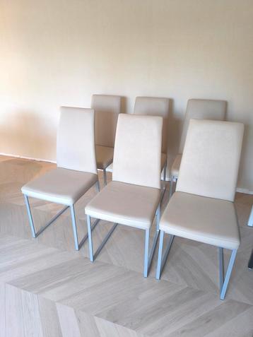 Eetkamerstoelen leder beige - 6 stuks beschikbaar voor biedingen