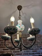 luster porselein bloemmotief 5 armen, Huis en Inrichting, Lampen | Kroonluchters, Ophalen, Gebruikt