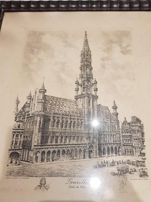 BRUXELLES HOTEL DE VILLR, Antiek en Kunst, Kunst | Etsen en Gravures, Ophalen of Verzenden