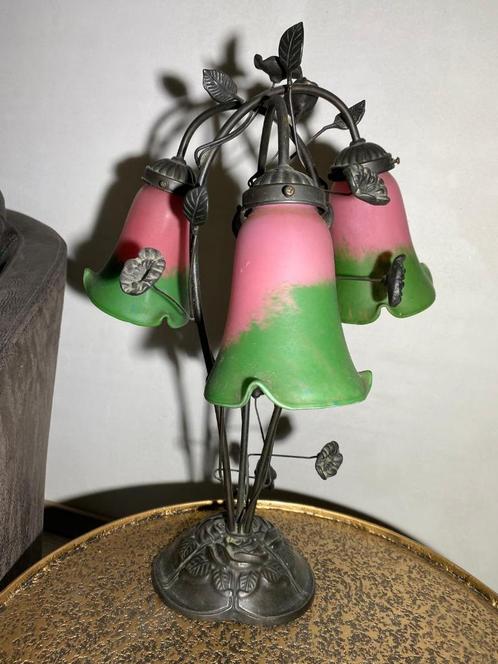 ART DECO tafellamp glaspasta 3 kelken + brons Perfecte staat, Antiek en Kunst, Antiek | Verlichting, Ophalen