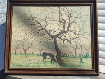 dessin vache au pied de l arbre signe jules de paepe, Antiek en Kunst, Ophalen of Verzenden