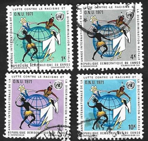 4 Postzegels Internationaal jaar strijd tegen racisme Congo-, Postzegels en Munten, Postzegels | Afrika, Gestempeld, Overige landen