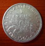 Pièce monnaie FRANCE - 1 Franc (Argent) Semeuse - 1909, Envoi, Monnaie en vrac, Argent, France