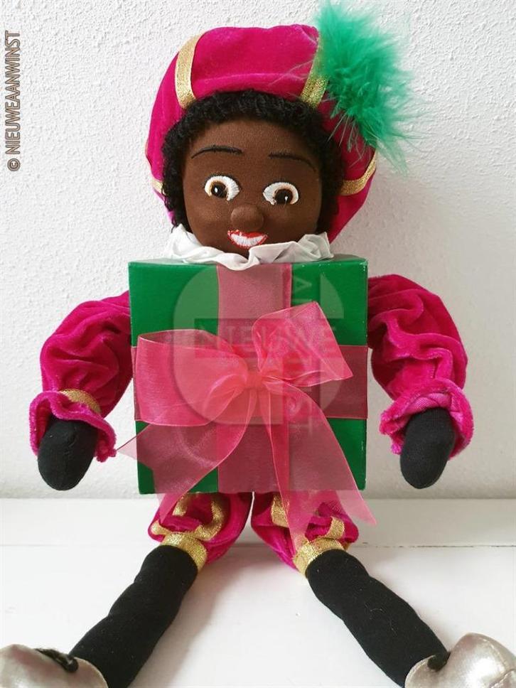Authentieke Etos kado zwarte Piet pop - 45cm, roze/groen, Diversen, Sinterklaas, Verzenden