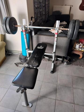 Halterbank met halter en gewichten, Sport en Fitness, Ophalen, Gebruikt