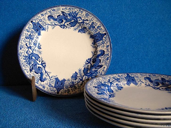 6 Dragon dessertborden van Boch - 20 cm, Antiek en Kunst, Antiek | Servies los, Ophalen of Verzenden