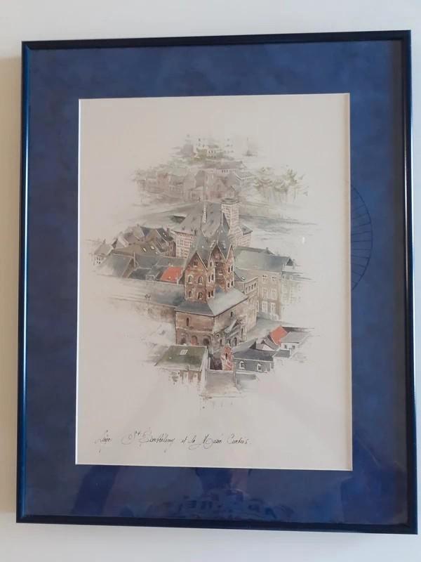 Lithografie van de kerk van St Barthélemy Liège, Antiek en Kunst, Kunst | Etsen en Gravures, Ophalen of Verzenden