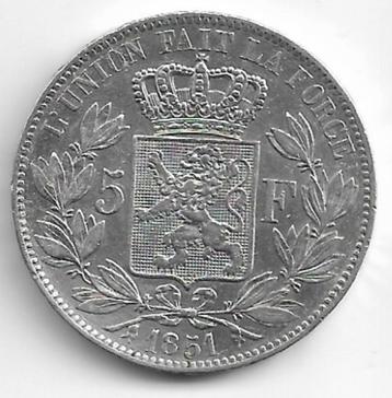 Belgique : 5 francs 1851 FR (= morin 41), Envoi, Argent, Monnaie en vrac