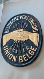 Ancienne plaque en tôle avec Union Belge en relief, Comme neuf, Enlèvement ou Envoi
