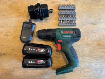 Perceuse sans fil Bosch PSB 1800 LI-2 — 2 batteries, chargeu, Enlèvement ou Envoi, Utilisé, Foreuse et Perceuse, Vitesse variable
