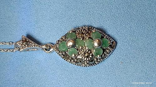 Sterling zilveren hanger met natuurlijke smaragden, Handtassen en Accessoires, Antieke sieraden, Hanger, Zilver, Met edelsteen