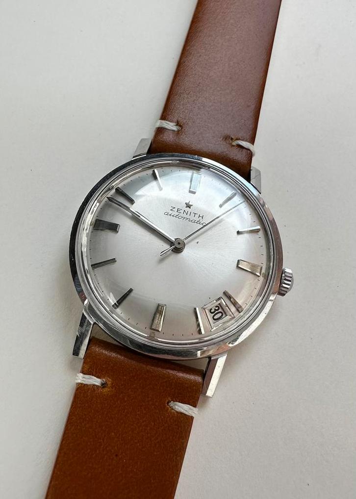 Zenith Automatic vintage horloge, Handtassen en Accessoires, Horloges | Heren, Gebruikt, Polshorloge, Overige merken, Staal, Leer