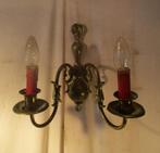 Mooi oude Koperen Wandlamp met 2 lichtpunten, Antiek en Kunst, Ophalen of Verzenden