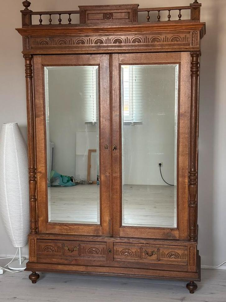 Antieke kast met spiegeldeuren, Antiek en Kunst, Antiek | Meubels | Kasten, Ophalen