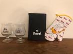 Duvel glazen + handschoen en menukaart, Comme neuf, Duvel, Autres types, Enlèvement ou Envoi