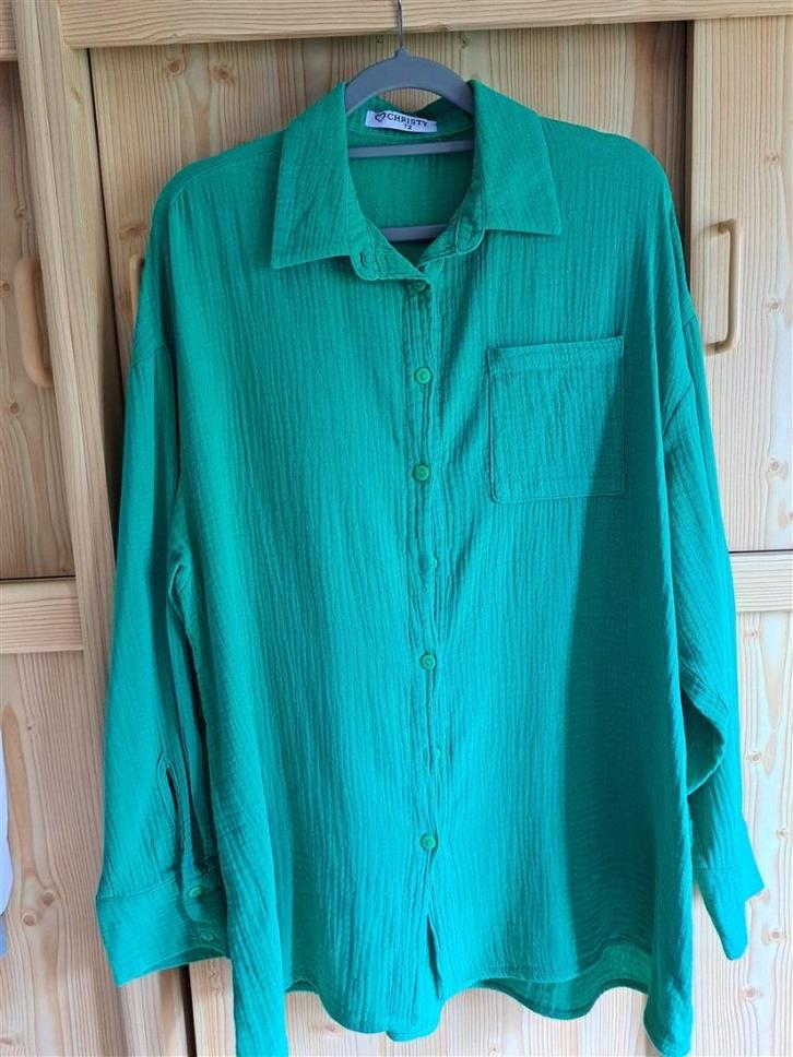 Blouse met lange mouwen felgroen in mousselinestof, Kleding | Dames, Blouses en Tunieken, Zo goed als nieuw, Maat 42/44 (L), Groen