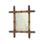 Antieke Houten Faux Bamboe Spiegel Frankrijk 40x34cm, Ophalen of Verzenden, Rechthoekig, Minder dan 50 cm, Minder dan 100 cm