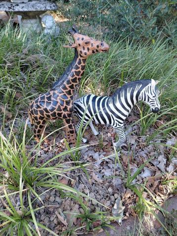 Vintage lederen GIRAF + ZEBRA met glazen ogen -  beschikbaar voor biedingen