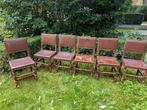 6 lederen stoelen, Huis en Inrichting, Ophalen, Gebruikt, Bruin, Antieke stijl