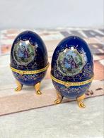 2X antiek Porseleinen Faberge Ei cobalt blauw Gesigneerd, Ophalen of Verzenden
