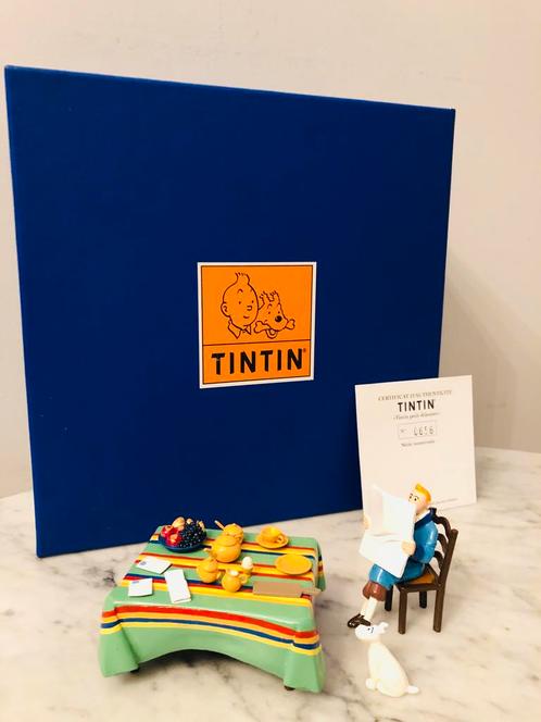Tintin, petit déjeuner. PIXI pour MOULINSART., Collections, Personnages de BD, Comme neuf, Statue ou Figurine, Tintin