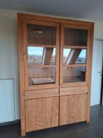 Vitrinekast 2-delig in teak : 1,50 m x 2,20 m x 0,45 m, Huis en Inrichting, Kasten | Vitrinekasten, Ophalen, Gebruikt, 100 tot 150 cm