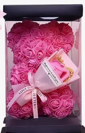 Ours en roses artificielles +~25cm avec emballage aux choix, Collections, Ours & Peluches, Envoi