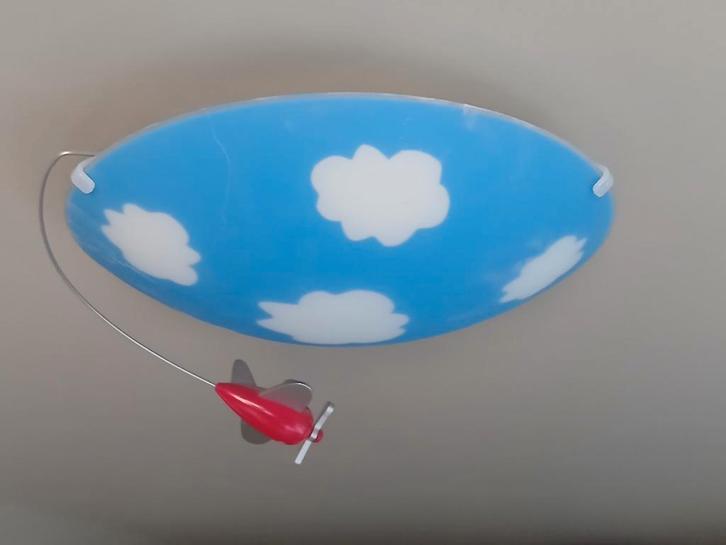 Plafondverlichting met vliegtuigje, Maison & Meubles, Lampes | Plafonniers, Comme neuf, Verre, Métal, Enlèvement