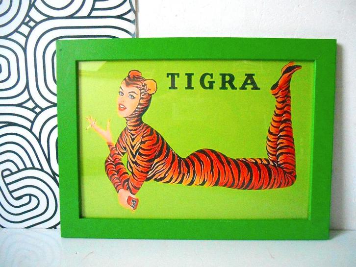 Retro Tigra reclame in kader - 1, Verzamelen, Merken en Reclamevoorwerpen, Gebruikt, Gebruiksvoorwerp, Verzenden