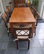 Teaktafel met 8  koloniale stoelen met kussen, Ophalen, Gebruikt, Teakhout, Stoelen koloniaal