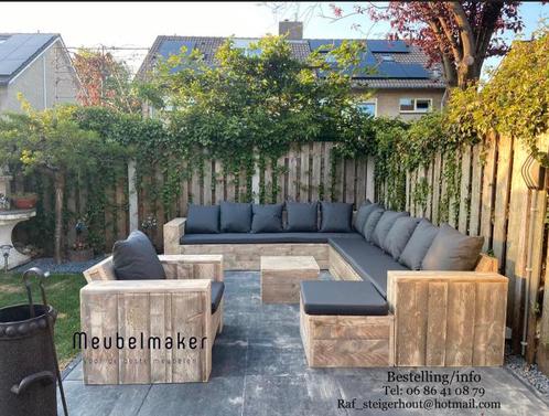 Steigerhout hoekbank tuin bank hoekzetel met kussens stoel, Tuin en Terras, Tuinsets en Loungesets, Ophalen of Verzenden