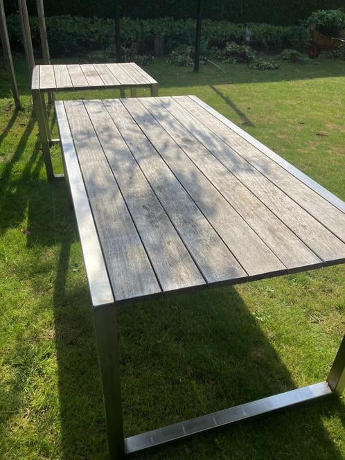 Buitentafels, Tuin en Terras, Tuintafels, Gebruikt, Rechthoekig, Rvs, Ophalen