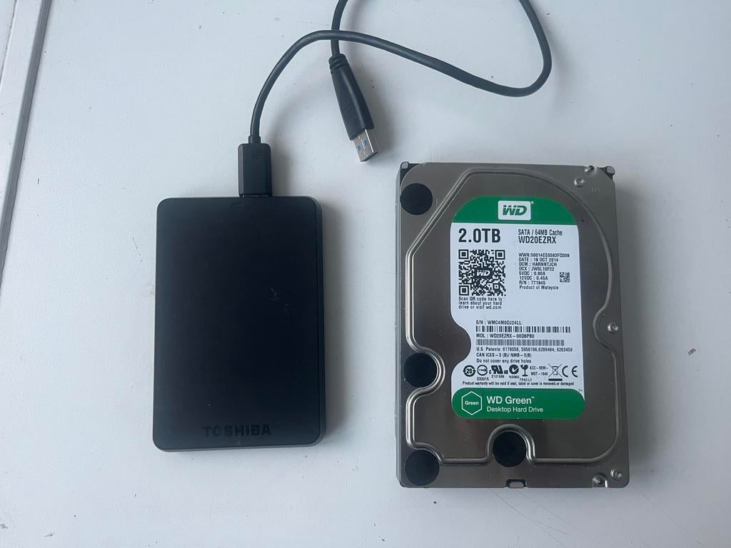 Lot 2 Disques Durs : 2 To WD Interne +500 Go Toshiba Externe, Externe, Comme neuf, USB, Console