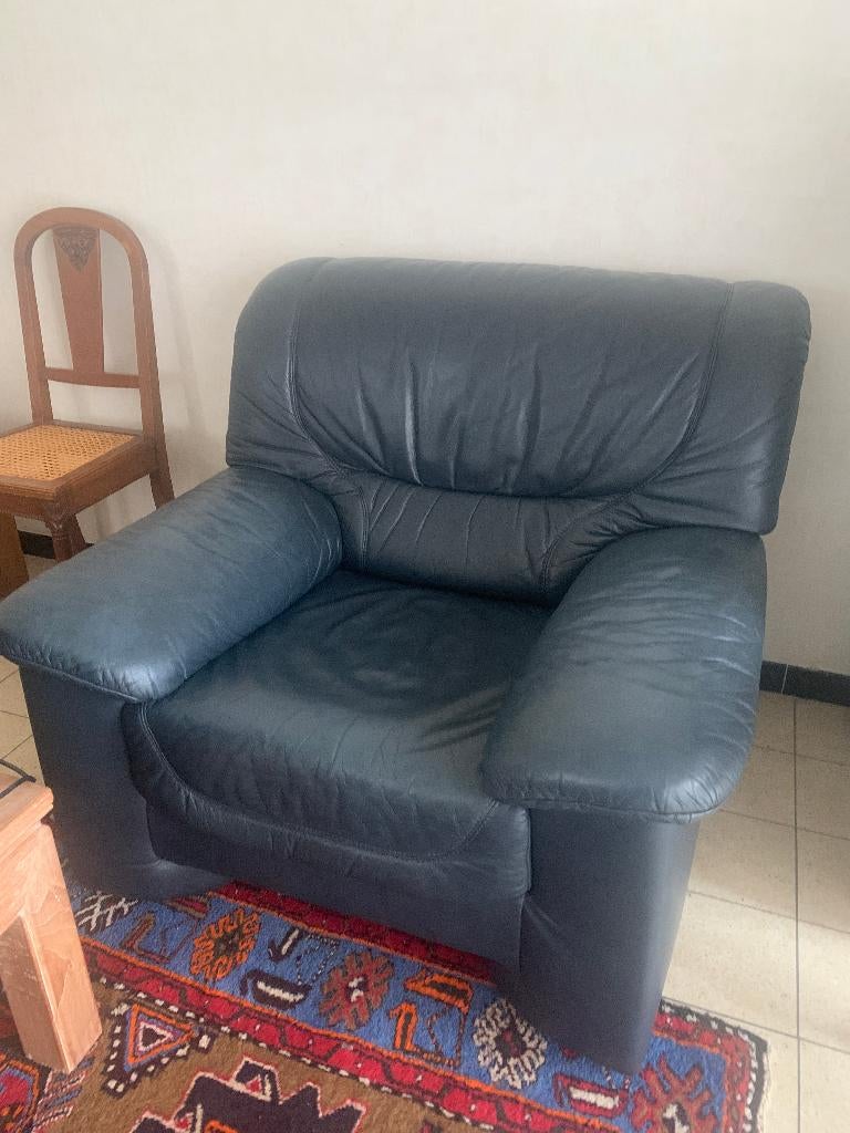 Lederen zetels 2 zit en 1 zit, Ophalen, Gebruikt, Tweepersoons, Rechte bank