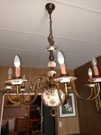 Prachtige vintage bloemenluchter – porselein & messing – 6 a, Ophalen