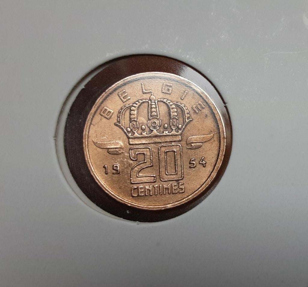 België - 20 cent – 1954 vl. (Ref 070)., Ophalen of Verzenden, Losse munt