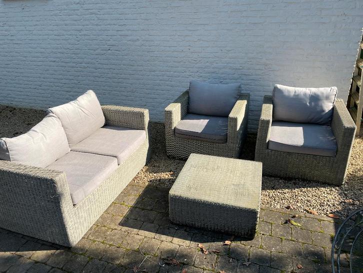 Tuinset, Tuin en Terras, Tuinsets en Loungesets, Gebruikt, Tuinset, Wicker, 4 zitplaatsen, Bank, Bijzettafel, Ophalen