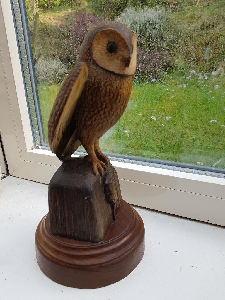 Chouette sculptée en bois, Antiquités & Art, Art | Sculptures & Bois, Sculpture sur bois, Bois, Oiseau, 20 - 50 cm, Europe, Classique