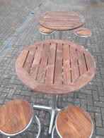 Alu barkrukken en bijzet tafel., Huis en Inrichting, Barkrukken, 5 krukken of meer, Ophalen, Gebruikt, 60 tot 90 cm