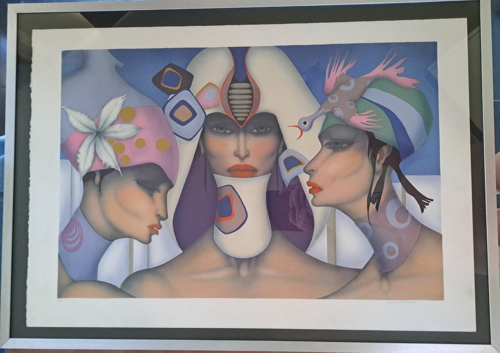 VAN TUERENHOUT Jef  " Drie vrouwen" kleurlitho, Antiek en Kunst, Ophalen