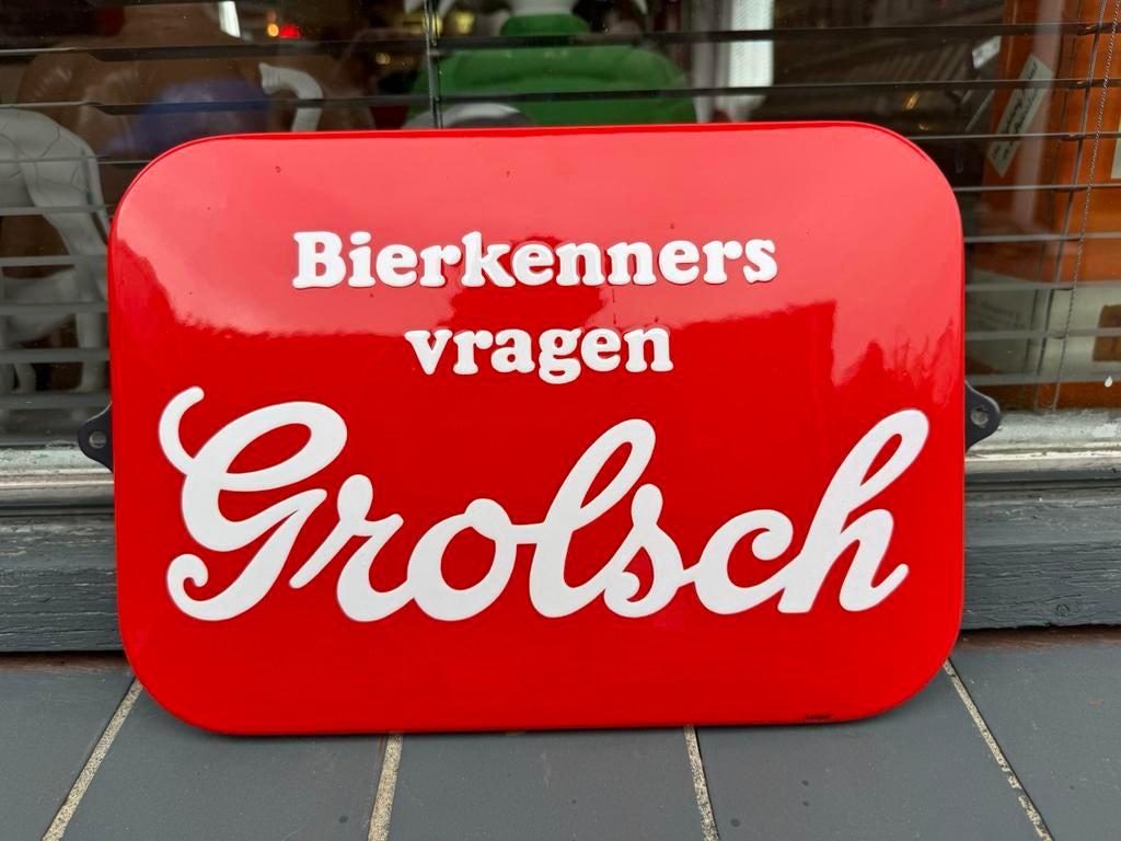 Grolsch Bier emaille reclamebord, Ophalen of Verzenden, Gebruikt, Reclamebord