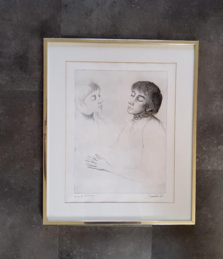 Ets Koppel door Roland Devolder, Antiek en Kunst, Kunst | Etsen en Gravures, 48 cm, 58 cm, Portret, 1950 - 1999