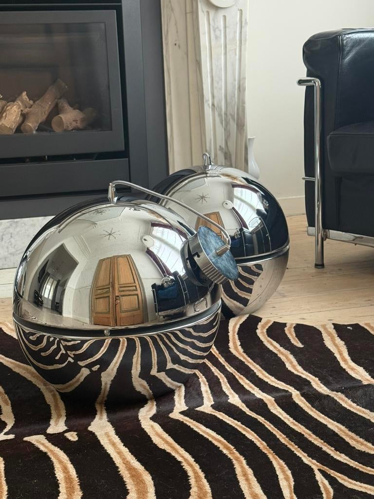 Chrome Design Bol Retro- Vintage 70 Luster- hangluster 50 cm, Huis en Inrichting, Lampen | Kroonluchters, Gebruikt, Ophalen