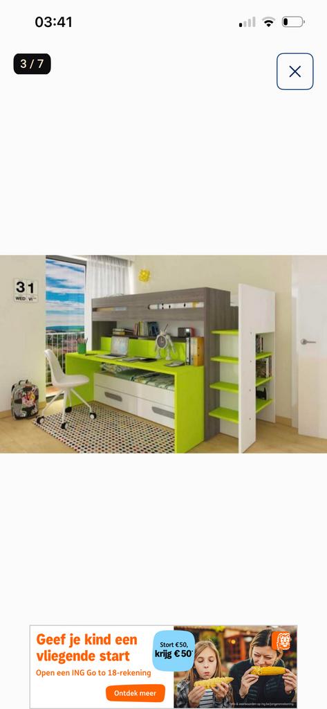 Lit mezzanine, lit double, bureau et tiroirs, Enlèvement, Comme neuf, Lit mezzanine