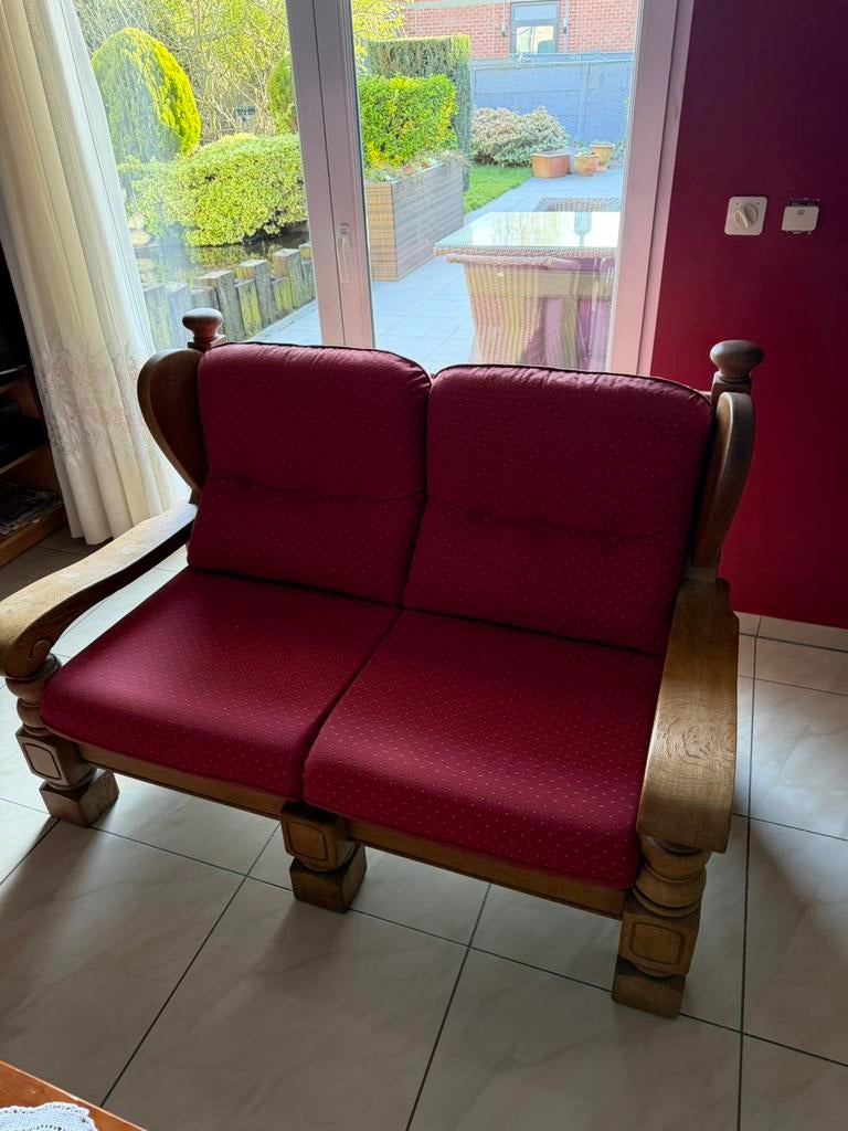 Salon en bois massif – canapé + table basse – très bon état, Enlèvement, Utilisé, Bois