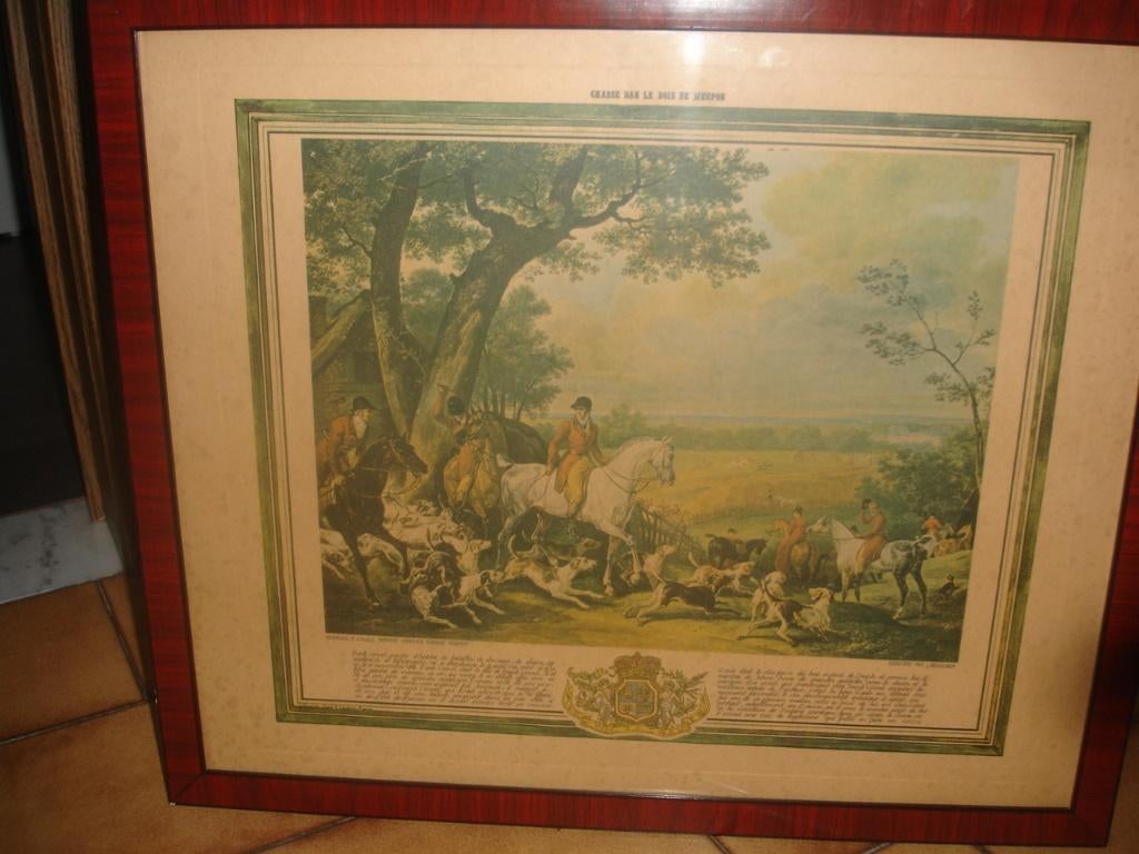 Kader met Chasse dans le bois de Meupon voor € 5,00, Antiek en Kunst, Kunst | Tekeningen en Fotografie, Ophalen of Verzenden