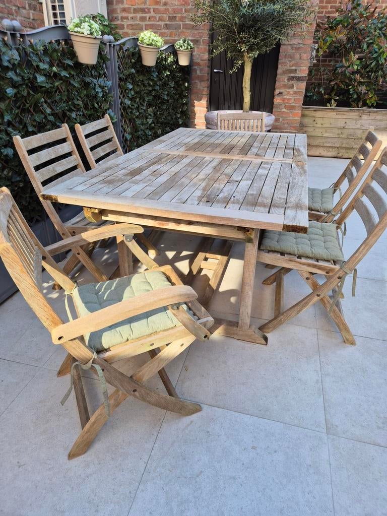 Set de jardin en teck avec 6 chaises pliantes, Jardin & Terrasse, Enlèvement, Bois, Salons de jardin